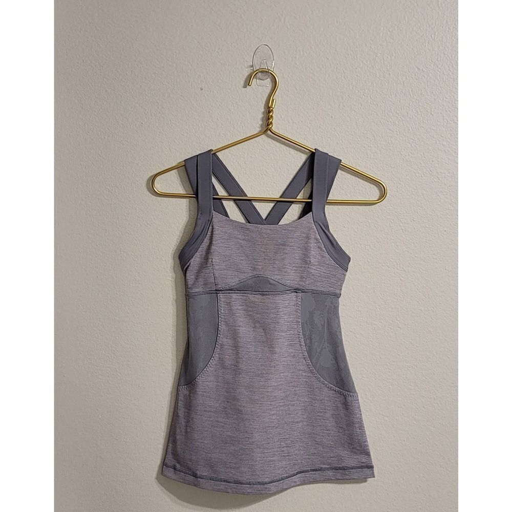 Lululemon Heathered Gray/Floral Lace Tank Top Sz 4